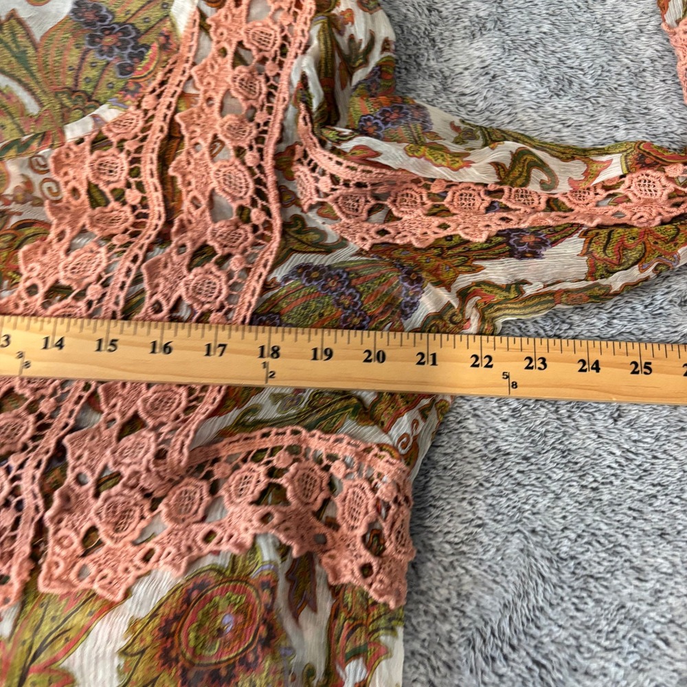 Sundance Womens Silk Top XL Paisley Crochet Trim Sheer Boho Fairy Romantic 20598 - Picture 4 of 9